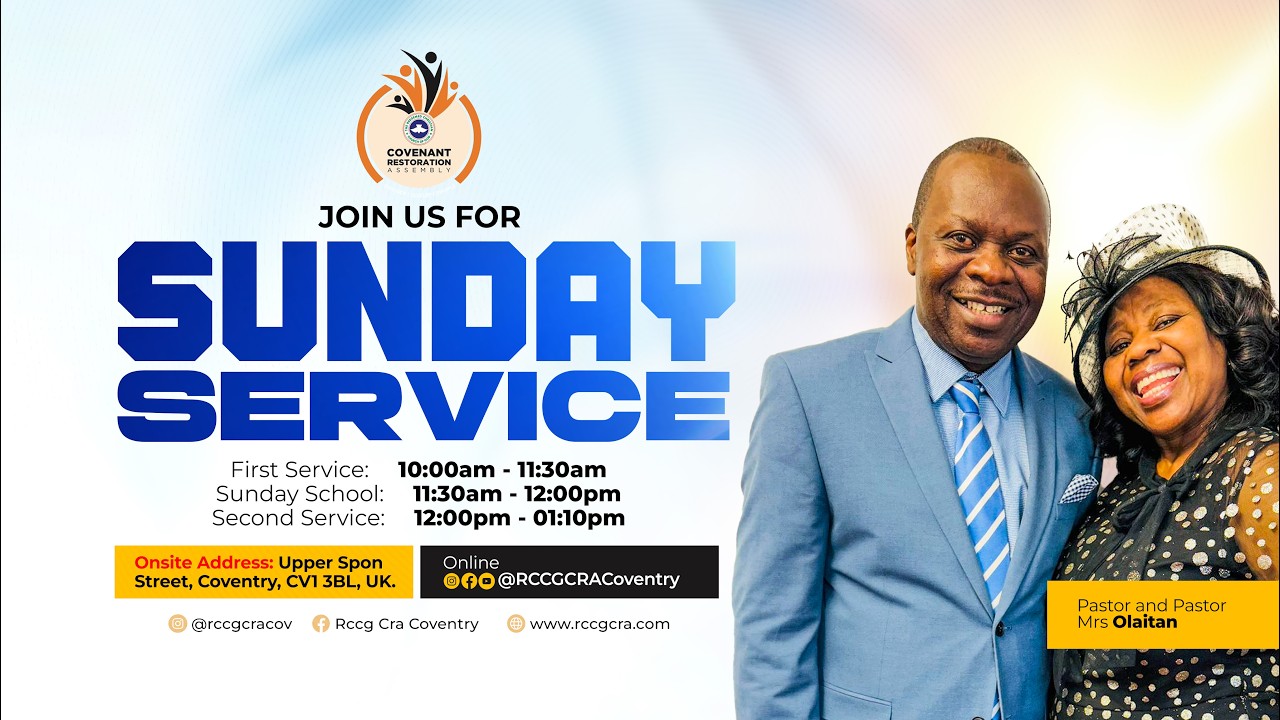 We are a bible believing church with practical teachings of God's word.<br /><br />Our Goal: To discover, To Develop & To Disciple<br />Mission Statement: To Make Heaven and To Taking As Many As Possible With Us<br />Parish Leader: Pastor & Pastor. Mrs Olaitan<br /><br />Worship Experience: 10am Every Sunday  <br />Digging Deep: 6pm Every Wednesdays<br />Youth Hang Out: 7pm Last Fridays Every Month<br /><br />Webpage: rccgcra.com<br /><br />TO GIVE: By Bank Transfer<br /><br />Purpose:  Tithe & Offering<br />Bank Name: RCCG CRA<br />Sort Code: 30-92-33<br />Account Number: 00408900<br /><br />Purpose:  Building & Special Seed<br />Bank Name: RCCG CRA <br />Sort Code: 30-92-33<br />Account Number: 00408900<br /><br />NEXT STEPS:<br />Have you made a decision to follow Jesus? You may be wondering what’s next on your journey. We want to help! Let us guide you to the next steps in your walk with Christ.<br /><br />For further assistance please contact us<br />+44 (0) 24 7541 5000<br />info@rccgcracoventry.com<br /><br />#prayers  #Jesus #gospel  #rccg  #rccg_church #RCCGCRA #coventry  #worship  #praise  #sundayservice #bible  #biblestudy #holycommunion #christain #sundayservicelive #sundayserviceonline #sundayservicemessage #holyspirit <br /><br />©RCCG CRA Coventry