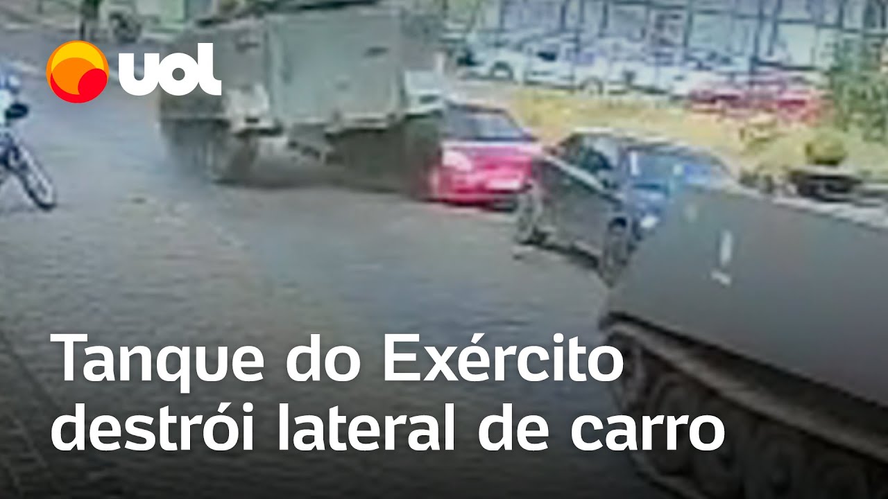 Tanque do Exército destrói lateral de carro estacionado em rua de Ponta Grossa veja
