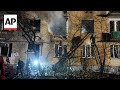 Firefighters on scene in aftermath of Russian strike on Ukraine capital Kyiv