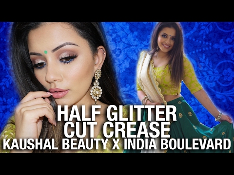 Half Glitter CUT CREASE Makeup Tutorial  ? Kaushal x India Boulevard COLLAB !!