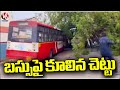 Tree Fall On RTC Bus Due To Strong Winds | Hyderabad | V6 News