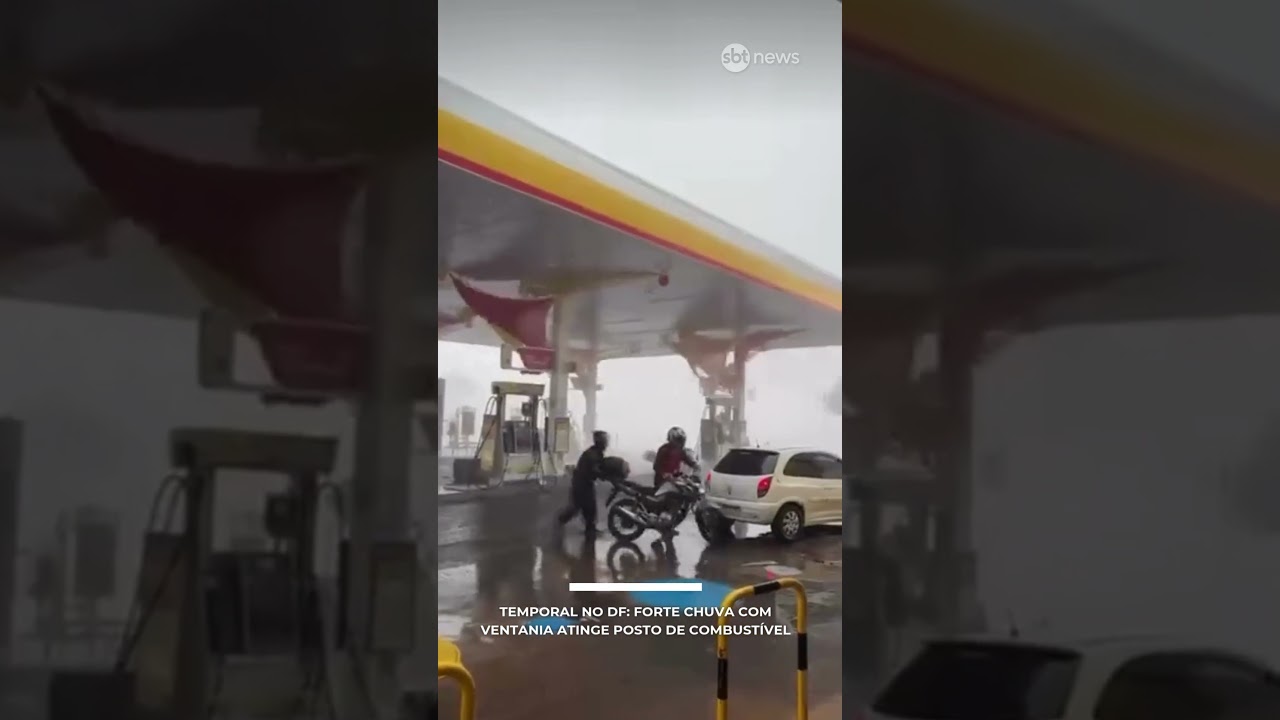 Temporal no DF forte chuva com ventania atinge posto de combustível