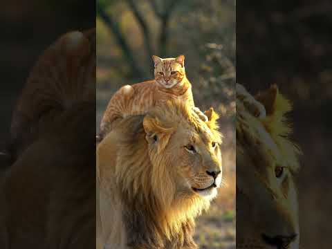 Oren cat is playing with the lion