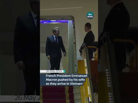 French President Emmanuel Macron pushed by his wife as the pair arrive in Vietnam #news #itvnews