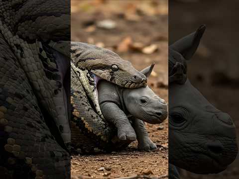 새끼코뿔소를🦏 노린 뱀, 그러나 어미 코뿔소의 분노를 건드렸다… 💥🦏🐍 #motherhood #wildlife #nature