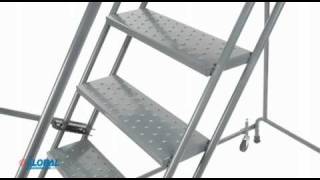 Grip 24"W 10 Step Steel Rolling Ladder 14"D Top Step