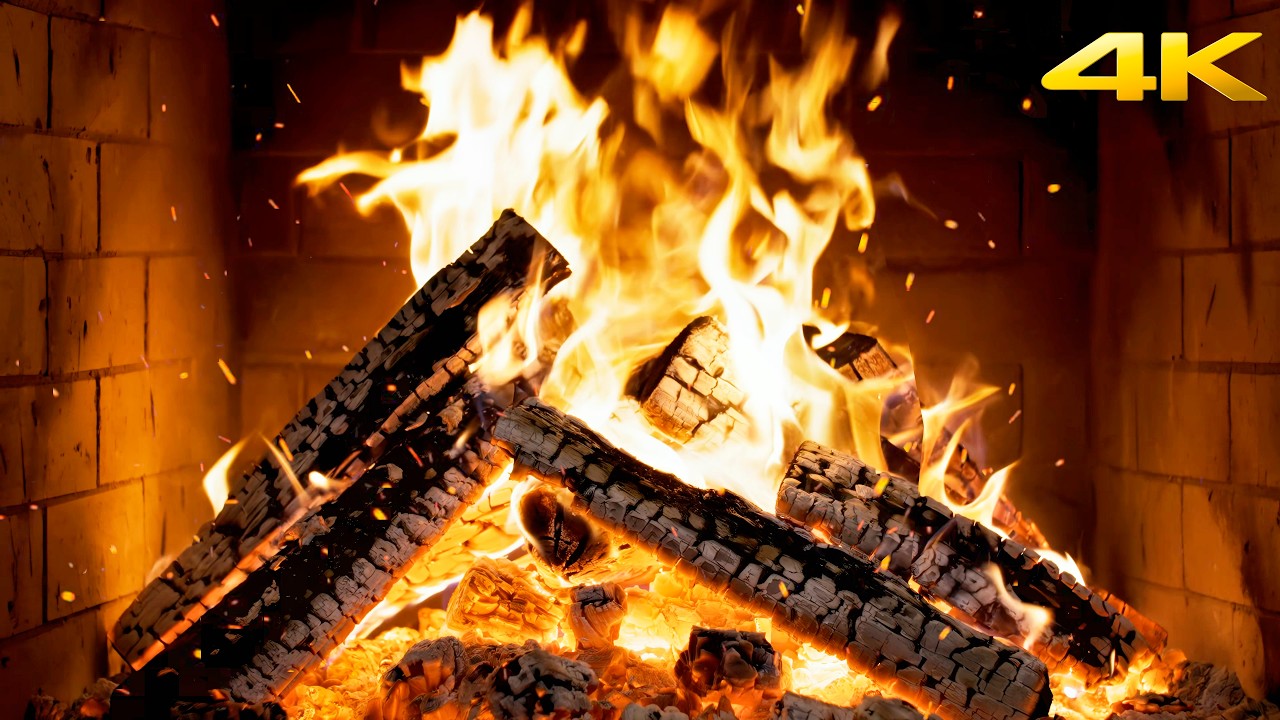 🔥 Winter Fireplace (12 HOURS) with Real Wood Fire with Authentic Crackles for Cozy Winter Mornings