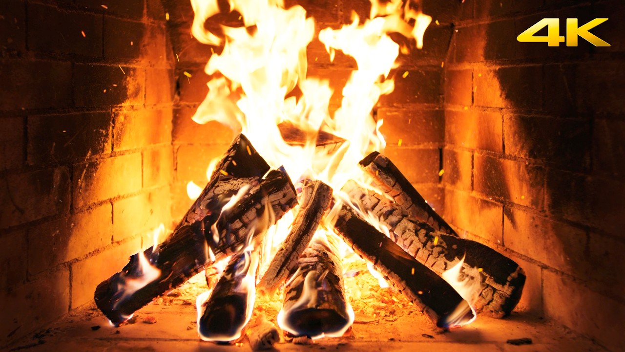 🔥 Snowy Winter Fireplace (NO MUSIC) with Real Fire Sounds and Burning Logs for a Quiet Night In