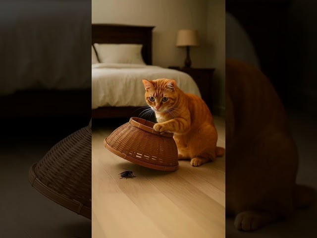 A cat catching a cockroach?! That reaction is just too real! 😹🪳 #catlovers #funny