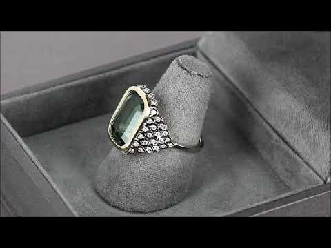 Перстень с эффектом чешуи с турмалином и бриллиантами