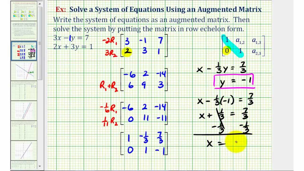 Ex 1: Solve a System of Two Equations with Using an Augmented Matrix ...