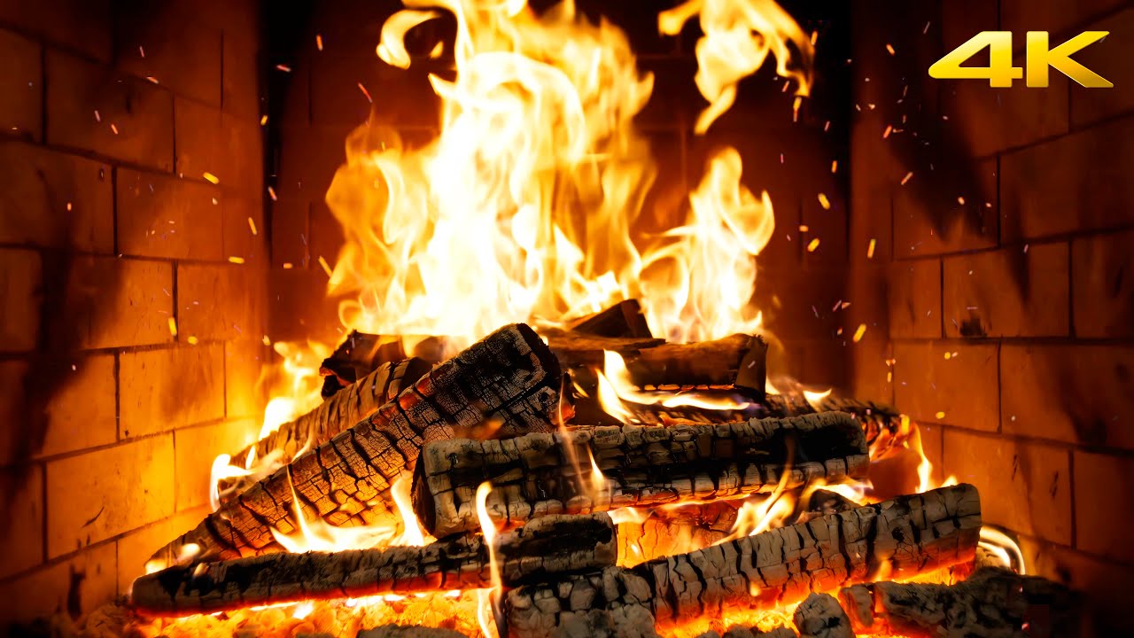 🔥 COZY Log Cabin FIREPLACE with Gentle FIRE Sounds and GLOWING Coals for SILENT Christmas NIGHTS