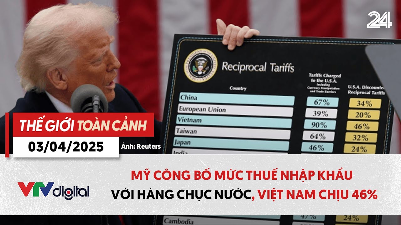 Thế giới toàn cảnh 3/4: Mỹ áp thuế đối ứng với hàng chục nền kinh tế, Việt Nam chịu mức 46% | VTV24
