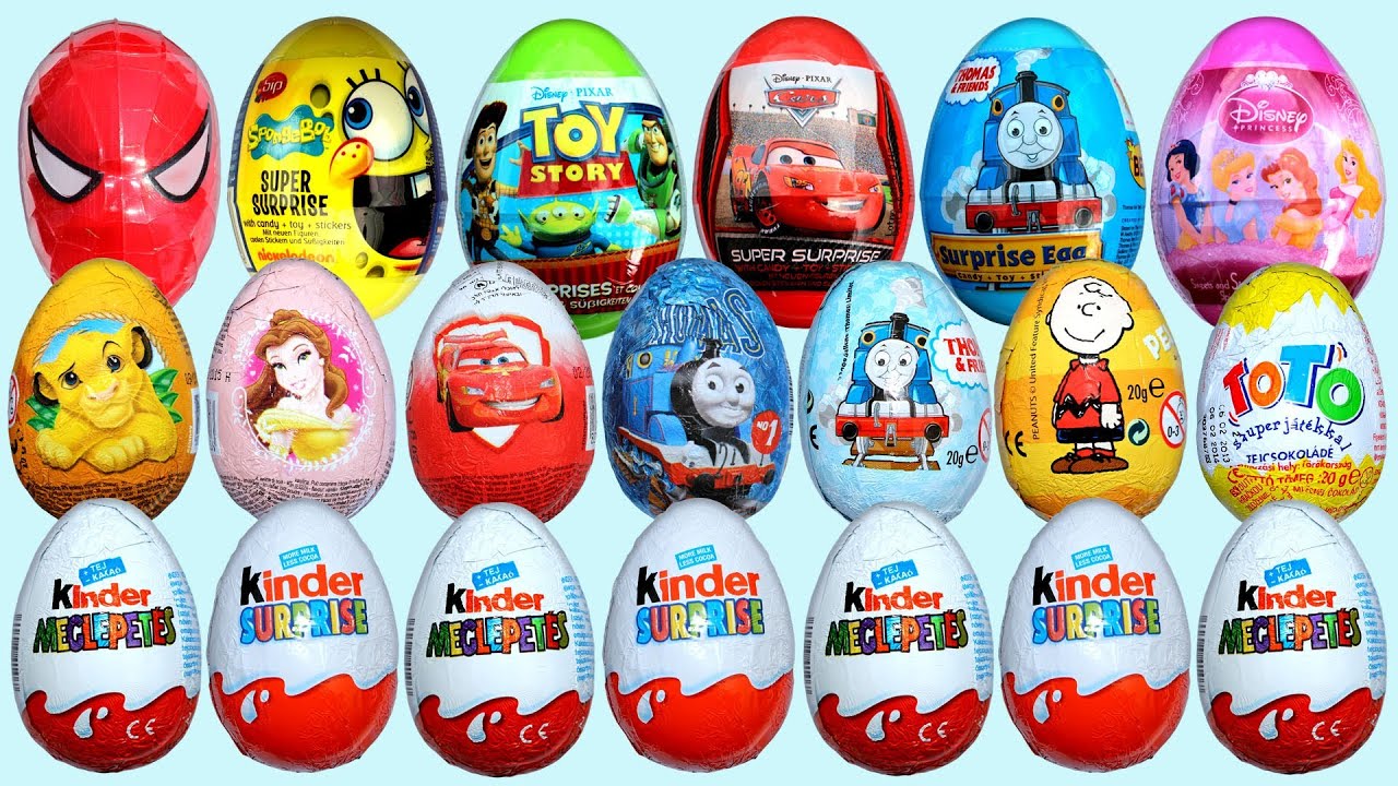 20 Surprise Eggs 7 Kinder Surprise Disney Pixar Cars 2 Thomas Spongebob ...