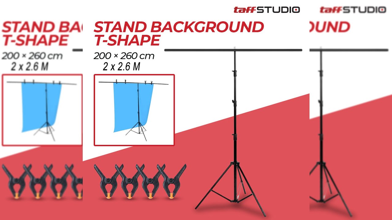 Pratinjau video produk TaffSTUDIO Stand Background Backdrop T-Shape 4 Clamp 200x200cm - M139