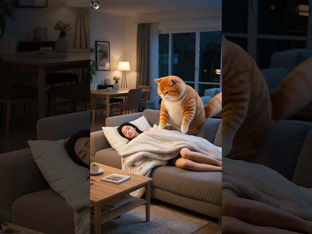 Cat saved a girl, tucked her in… Then kidnapped a pig for roast pork feast! #animals #cat #funny
