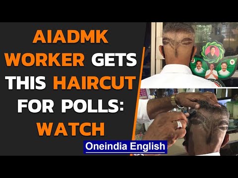 AIADMK worker gets an amusing haircut to woo voters ahead of elections AIADMK worker gets an amusing haircut to woo voters ahead of elections