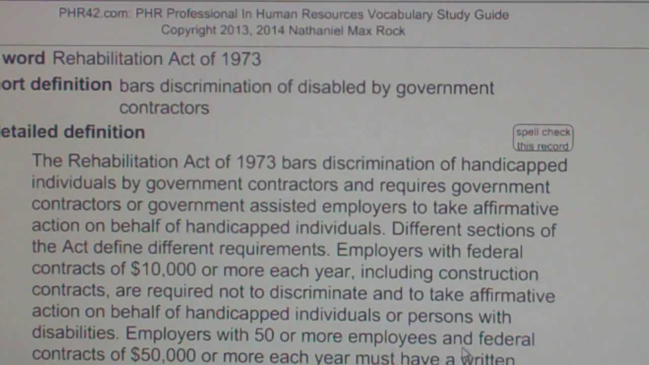 Rehabilitation Act Of 1973 Phr Sphr Professional In Human Resources License Exam 8159