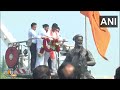 Maharashtra CM and Maratha Activist Unite: Garlanding Chhatrapati Shivaji Maharaj Statue in Mumbai