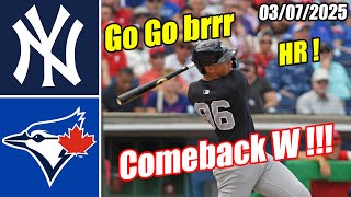 New York Yankees vs Toronto Blue Jays [FULL GAME] Highlights Mar 7, 2025 | MLB Highlights 2025