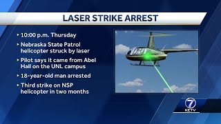 Troopers, UNL police arrest man after alleged laser strike on Nebraska State Patrol helicopter