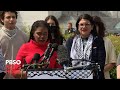 WATCH: Reps. Tlaib and Bush hold briefing with GWU students after police end pro-Palestinian protest