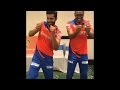 Ravindra Jadeja dancing with Dwayne Bravo on Champion song