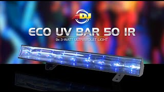 ADJ American DJ ECO UV BAR 50 IR Ultraviolet Blacklight Bar with IR Remote in action - learn more