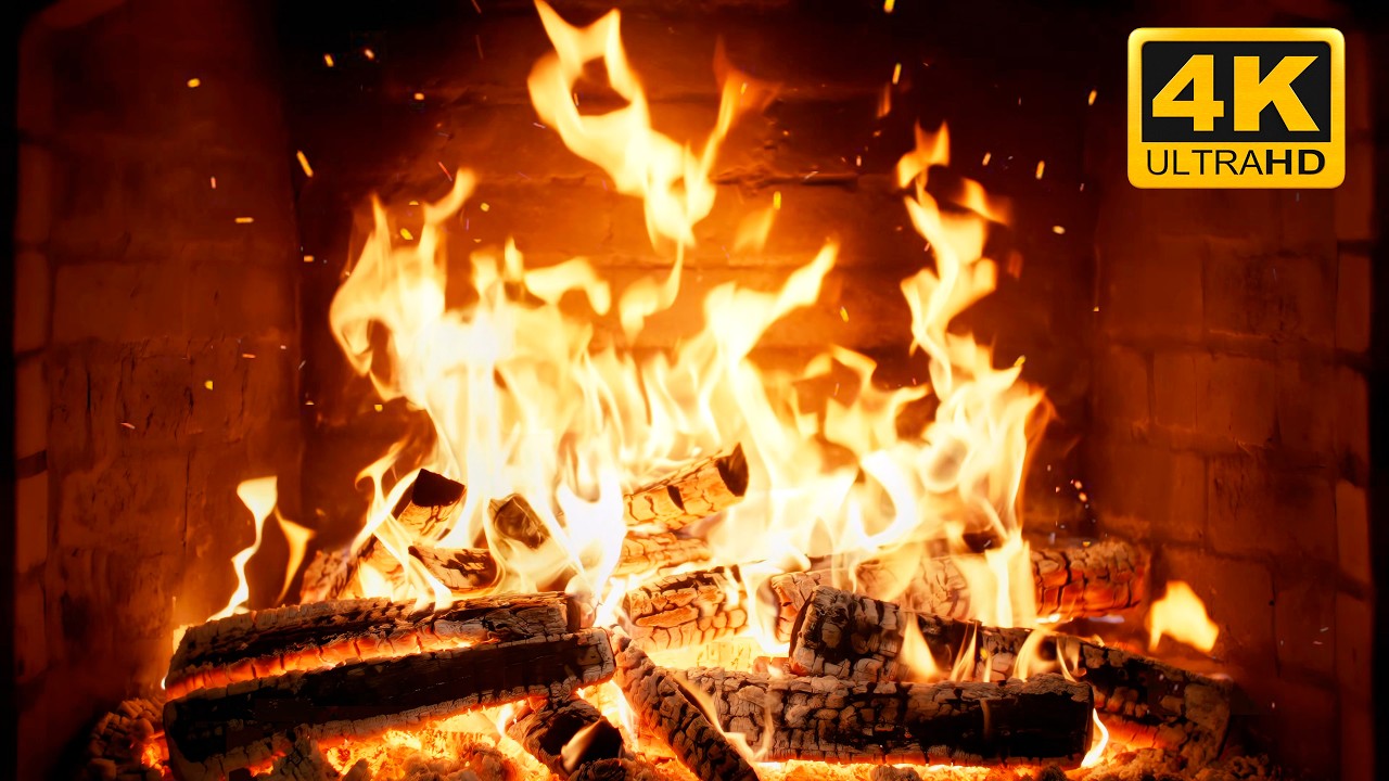 🔥 CRACKLING Winter FIREPLACE (NO MUSIC) with SLOW-BURNING Logs and SOFT Wood POPS for Cozy NIGHTS