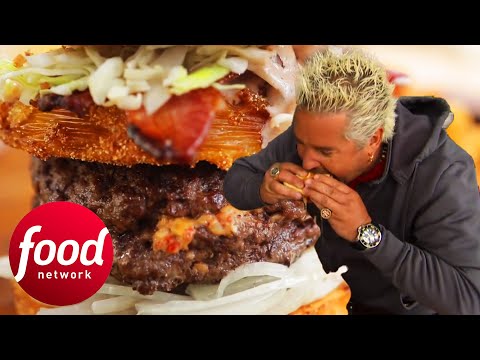 Guy Bites Into SAUCY Stuffed Cheeseburger That Drips After The First Munch | Guy's Big Bite