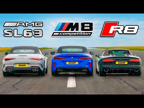 AMG SL 63 vs BMW M8 vs 아우디 R8 - 드래그 레이스!