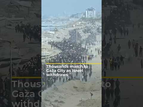 Tens of thousands of Palestinians walk to Gaza City as Israel withdraws | AJ #shorts