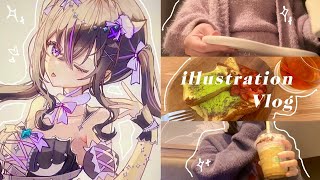 11時起きイラストレーターの日常🎨🥱アクスタ用イラストを描く😈🪽雑に料理を楽しむ🍓🥛【Vlog】