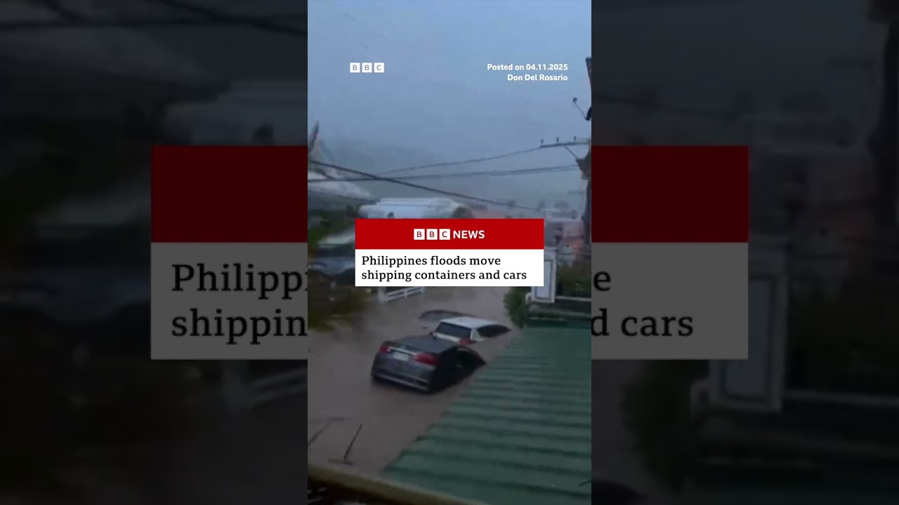 Philippines floods move shipping containers and cars. #Cebu #TyphoonKalmaegi #BBCNews