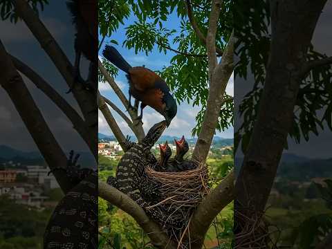 거대한 도마뱀 앞에서도, 어미의 부리는 끝내 꺾이지 않았다! #motherhood #animals #birds #nature #wildlife