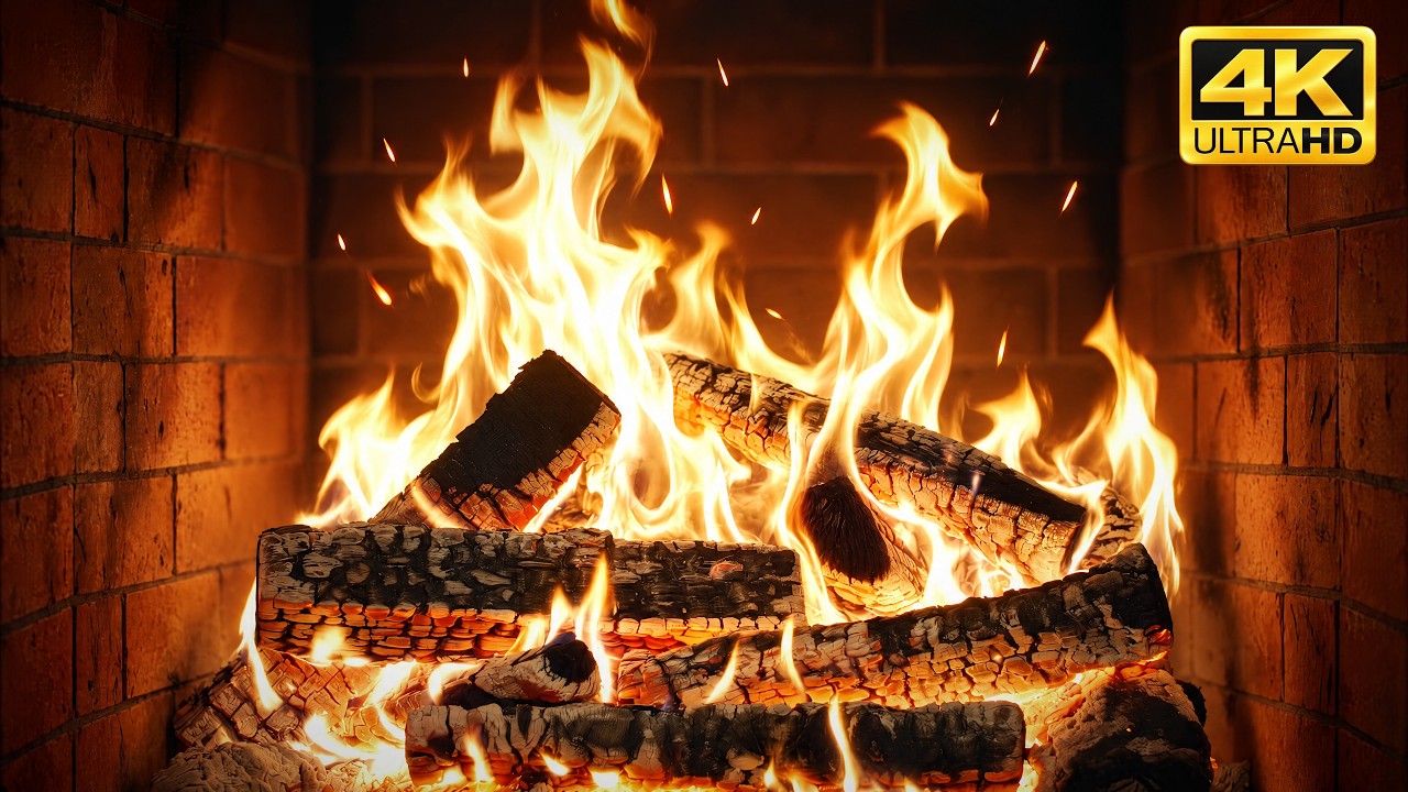 🔥 Authentic Fireplace with Peaceful Crackling and Warm Firelight for a Quiet Evening by the Fire
