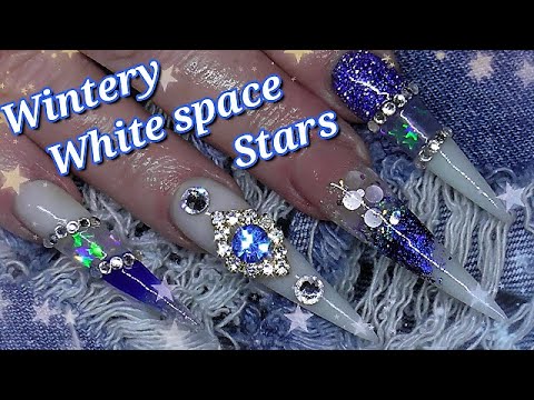 XXL Winter White Space Glow In The Dark Acrylic Nails | ABSOLUTE NAILS