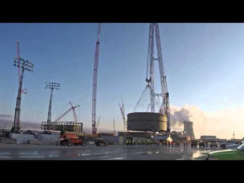 The 1.9 million-pound, or nearly 1,000 ton, lower ring for Vogtle Unit 4 is placed on Friday, Dec. 11, 2015. The lower ring is the first of three containment vessel rings to be placed for the unit. The new units at Plant Vogtle are among the first new nuclear units to be built in the United States in more than three decades. The 1.9 million-pound, or nearly 1,000 ton, lower ring for Vogtle Unit 4 is placed on Friday, Dec. 11, 2015. The lower ring is the first of three containment vessel rings to be placed for the unit. The new units at Plant Vogtle are among the first new nuclear units to be built in the United States in more than three decades.