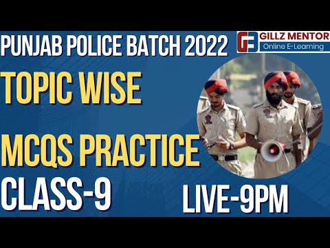 LIVE 9PM   || DEMO CLASS TOPIC WISE  MCQS PRACTICE | PUNJAB POLICE  NEW BATCH 2022 | CLASS-9