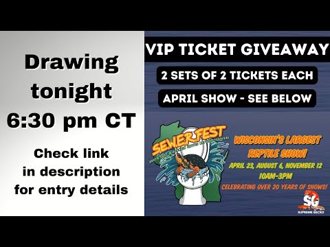 SEWERFest Reptile Show VIP Ticket Giveaway April 2 Get FREE VIP tickets to SEWERFest!
Giving away 2 sets of 2 tickets each to one of the largest Repti