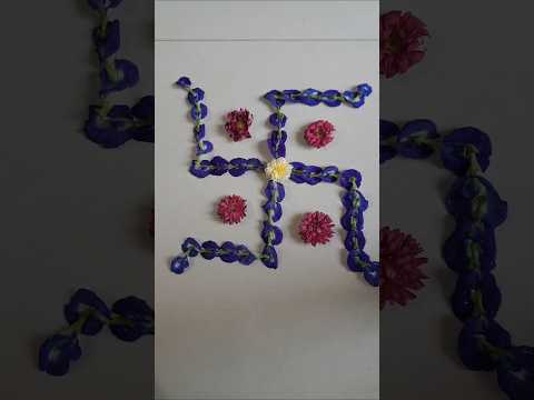 🌸easy flower swastik rangoli #diy #aparajita  #shorts #shortvideo #trending #viralvideo #diwalivibes