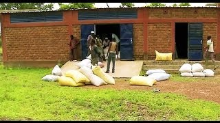 Un grupo de personas con bolsas de alimentos.