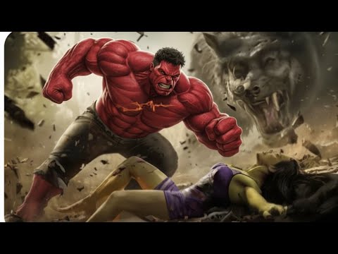 Red Hulk & She-Hulk vs GIANT Wolf Monster - Epic Battle 4K