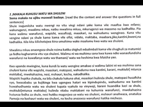 S.2  KISWAHILI LESSON ||REVISION PAPER||SHULENI