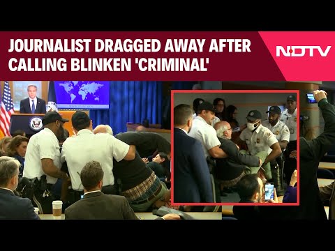Blinken Speech | Journalist Dragged Away For Heckling 'Criminal' Blinken At Final Briefing