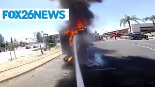 BODYCAM:  Firefighter douses Food Truck Fire in Fresno, CA