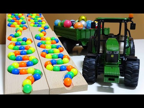 Marble run race ☆ HABA slope transparent pipe & retro agricultural truck