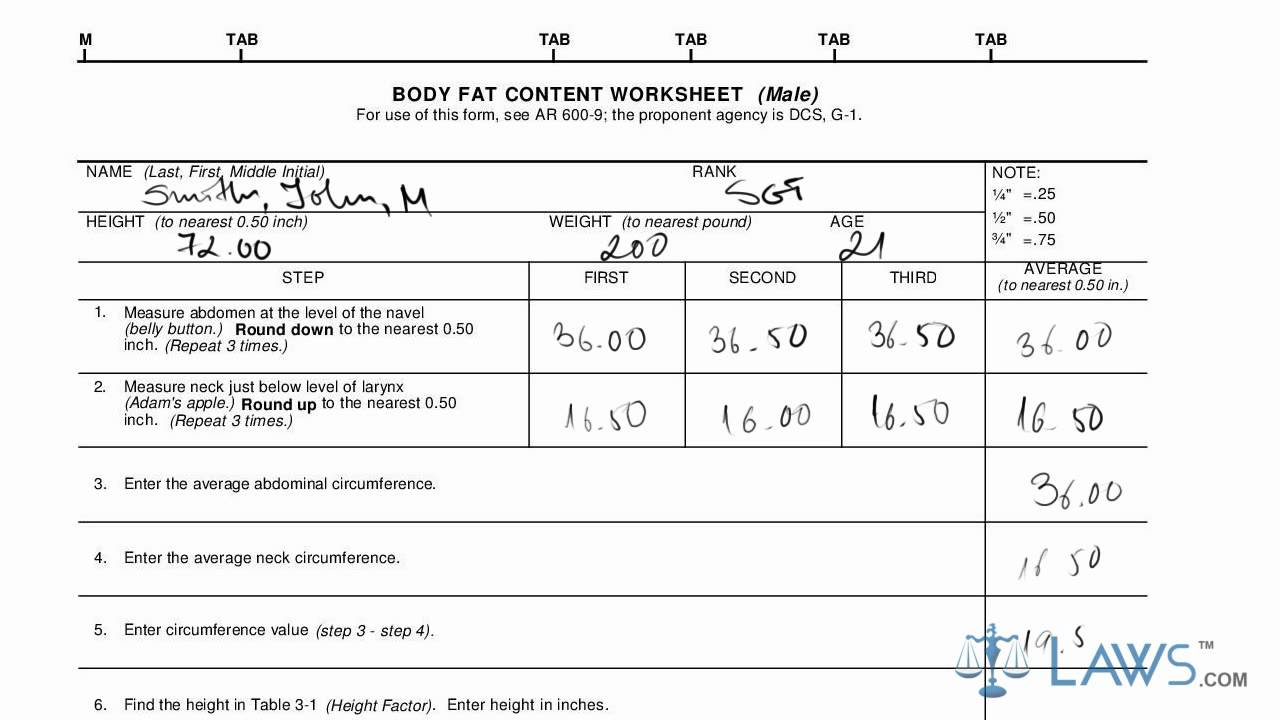 army body fat calculator excel