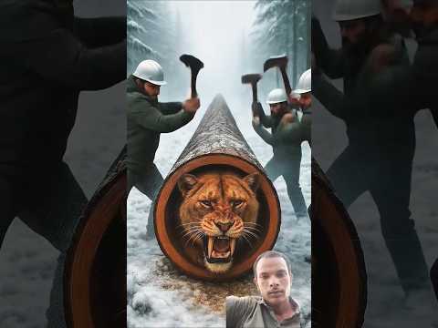 Three winter lumberjacks mens rescued a saber-tooth tigress and her cubs from the trunk.🪵😍#ai​#shor
