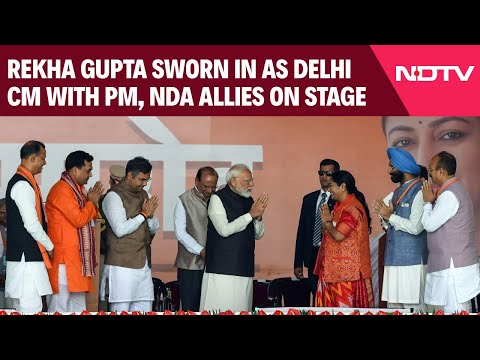 Delhi CM Oath | Rekha Gupta Sworn In As Delhi Chief Minister With PM, NDA Allies On Stage